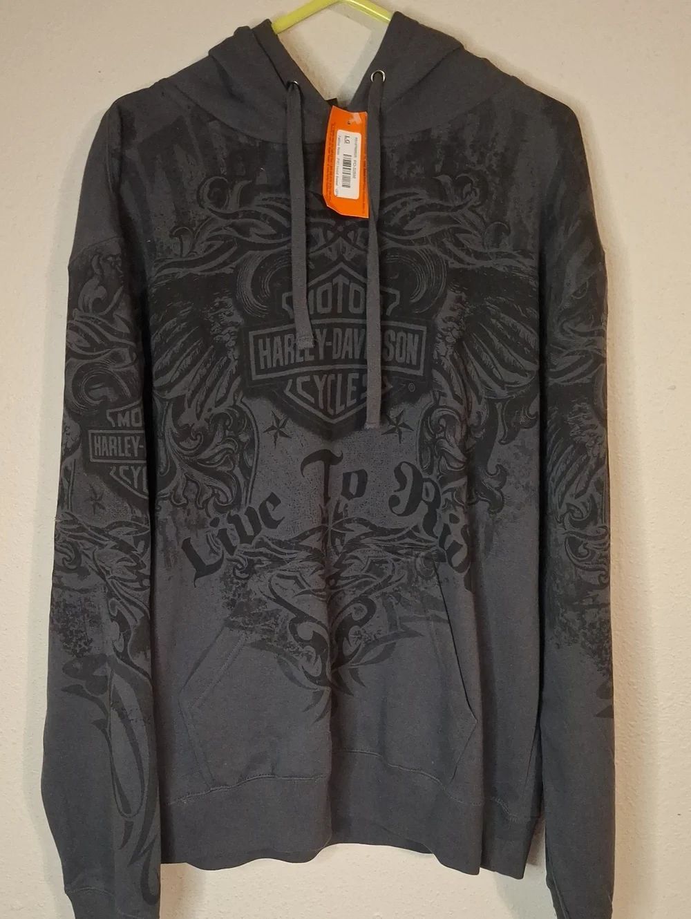Harley-Davidson Tattoo Ride Charcoal Gray Graphic Hoodie size large NWT